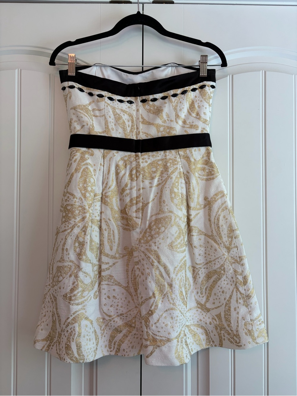 Lilly Pulitzer Christine Sneak A Peak Beaded Strapless Dress Sz 2 Gold Black Min - Picture 6 of 13